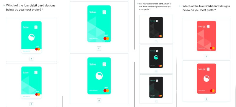 #668 6/23更新： Sable邮件预示可能要换新Debit/Credit卡面Sable is launching brand new card designs for our Sable debit and credit cards, and we'd like your input on the new styles.