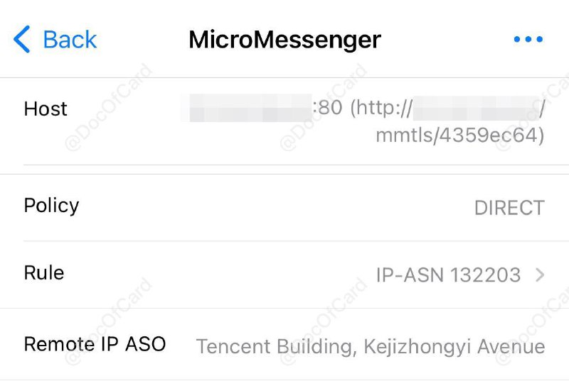 非86号码 WeChat 的 Surge 规则，解决开启 Surge 后的 WeChat 延迟卡顿问题#WeChat #SurgeIP-ASN,132203,DIRECT // 腾讯WeChat如果还不能命中规则，可尝试：ASN list👀相关：Surge逻辑规则防止app自动联网👀相关：Surge脚本实现ProxyGroup不同WiFi、SIM卡之间的代理规则自动切换👉🏿 @DocOfCard