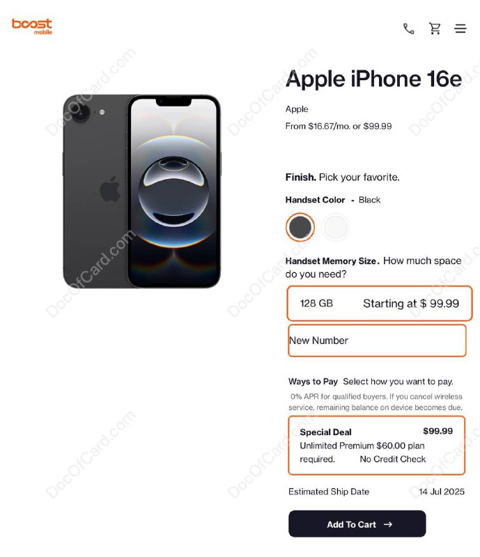 BoostMobile iPhone 16e $99.99#boostmobile #iPhone • 美版 iPhone 16e 无实体卡槽，eSIM only▎ 128GB iPhone 16e $99.99 + 套餐 $60(iPhone 16e) $100 + (首月套餐) $60 + 税1， Rakuten 新用户， [购买方法参考]- (Rakuten 15$ 返现) $15- (Rakuten 新用户返现) $30 =  $115 + 税2，不是 Rakuten 新用户 - TopCashBack 50% plan off = $130 + 税▎ 购买、激活和解锁 • 无需转入号码，无需身份验证 • 不确定能否漫游激活 (需30天内在 boost mobile 网络激活，否则可能收取手机全价） • 解锁 需使用 boostmobile 套餐一年 ，可尝试 international SIM unlock 旅游解锁，国际卡解锁无法使用其他美国🇺🇸SIM/eSIM✔️@DocOfCard / DocOfCard.com