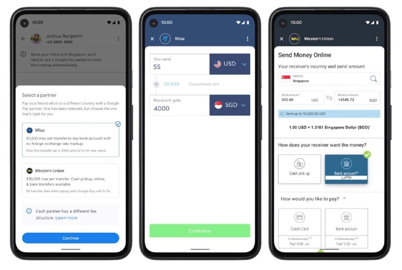 Google Pay US现在可以给印度新加坡用户转账了#GooglePay👉🏿 [TechCrunch]Google Pay通过内置 Wise、Western Union 的方式实现美国用户给新加坡和印度的Google Pay用户转账 • 目前仅支持个人转账 • 应该会陆续扩展到其他国家/地区 • Google Pay新版的邀请用户送$5活动还在👀相关：Google推出独立新版Google Pay👉🏿 @DocOfCard