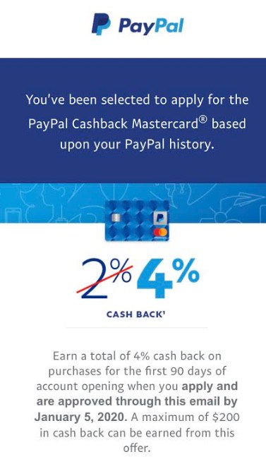 #deal[Targeted] PayPal Cashback Mastercard: 4% Cash Back ($200 Maximum)