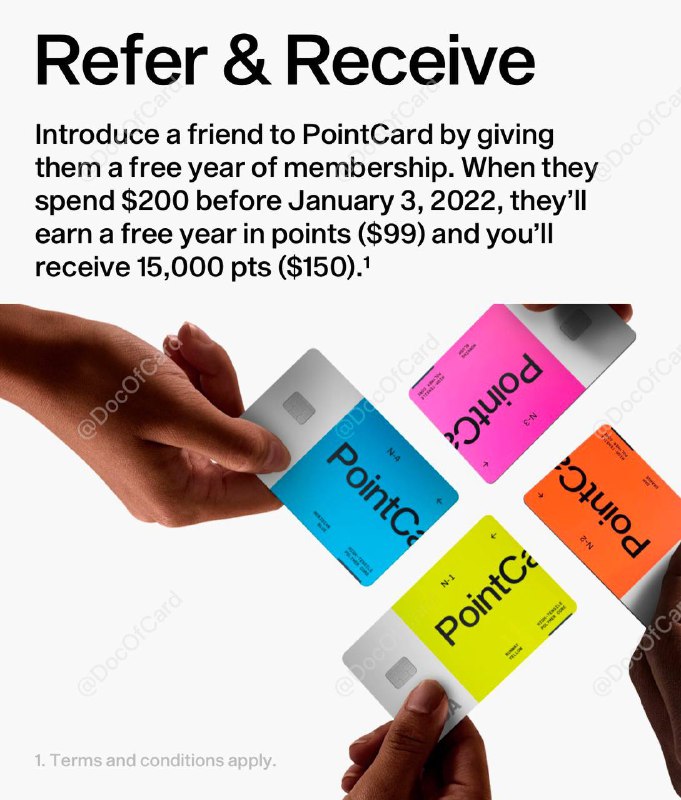 #PointDebit活动时间：截止2022年1月3日👉🏿 Point Debit新用户通过邀请链接注册，并在活动时间内完成 $200 消费后： • 新用户得 9900 点数($99)可抵首年年费 • 老用户可得 15,000 点数，价值$150 • 每用户最多可邀请 10 人 🧨 群贡献3个DP以上的群友，可将自己的邀请码发送给 @DocOfCard_bot群友提供的邀请码：（可任选一个使用） • WLIU8 • SFENG6*不要在评论中直接回复邀请链接或邀请码👀相关：Point Debit介绍👉🏿 @DocOfCard / 🇺🇸账户卡合集