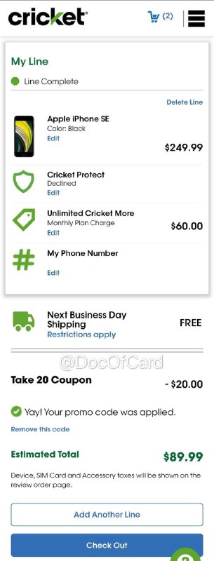 🆕11/26更新： • $20优惠码：C205HG3HKSUA • 配合Rakuten返现和新户奖励，只要$45👉🏿 如何使用返现网站Rakuten薅$40羊毛👉🏿 Cricket iPhone SE 2020 $50(有锁)