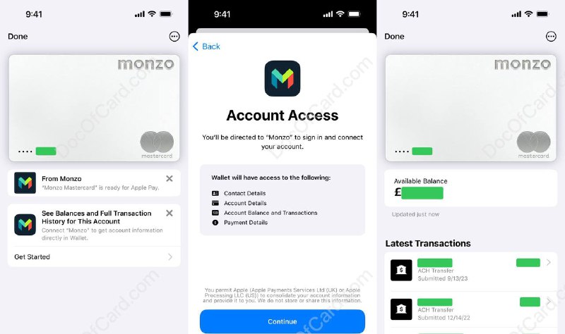 Apple 即将推出 Connected Card 功能#iOS #AppleWallet🆕10/10更新：Discover US 信用卡也支持了 [DP] • 这个功能可以让你通过 Apple Pay 添加银行卡，实时查看余额和交易记录 [DP] • 要求 iOS 17.1 beta • 目前仅部分🇬🇧英国银行支持: NatWest , Monzo , Lloyds , RBS , Barclays , HSBC , Starling , TSB , Santander , Halifax , first direct , Bank of Scotland , Co-operative • 明确不支持的有: Nationwide✔️@DocOfCard / 🇬🇧账户卡合集