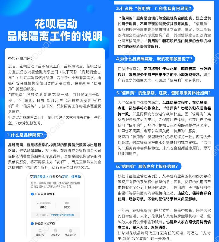 花呗公告分拆为 “花呗” 和 “信用购”#花呗 #信用购 #消息花呗：“蚂蚁消金” 的专属消费信贷品牌信用购：银行等金融机构全额出资的消费贷✅ 