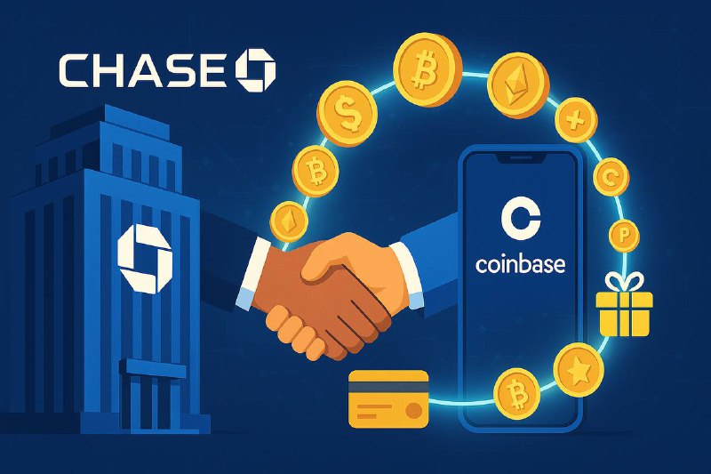JPMorgan Chase 与 Coinbase 宣布在加密货币上进行合作#Chase #Coinbase #消息[businesswire] 7月31日， 摩根大通 与 Coinbase 宣布建立战略合作伙伴关系，合作初期阶段将为双方共同客户提供以下新功能:  • 2025年上线 Chase 信用卡购买加密货币（此操作将被视为 Cash Advance，并产生现金预支费用） • 2026将支持 Chase 银行账户直接关联至 Coinbase，支持 Chase UR 积分转移至 Coinbase 上的 USDC🔗相关: Coinbase 宣布将在今年秋天推出 AmEx 加密货币信用卡 Coinbase One Card✔️@DocOfCard / DocOfCard.com