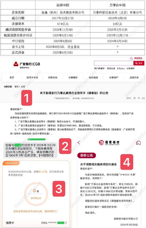 万事网联开业时间？#万事网联 #万事达 #Mastercard✔️几条消息猜测万事网联正式开业时间： • 2023年11月17日，万事网联取得清算牌照，按规需在6个月内(5月17日) 开业 • 广发公告 将在6月14日新发万事达卡 • 中行偷跑万事达账单延期到5月26日 • 中行偷跑万事达显示年费时间为6月15日 • 招行公告 将新增万事达系列卡，7月1日起执行新收费标准 • 建行VTM 偷跑测试万事达网联卡🔗相关： 连通卡更新进度🔗相关： 万事网联卡更新进度✔️@DocOfCard / 🇨🇳厉害卡合集