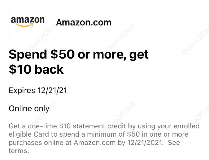 [Target]用AmEx在Amazon消费$50送$10#Amazon #AmEx • 仅适用于U.S.-issued美国运通卡 • 仅适用于US Amazon.com网站 • 按照以往惯例，Amazon reload也适用 • 不适用于企业礼品卡和定制礼品卡 • 需要先在AmEx APP登记这个offer • 需要在12月21日前使用该卡消费 • 每人仅限一次，名额有限👉🏿 @DocOfCard