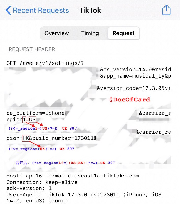 iOS 14单双卡手机Tiktok 区域解锁#Tiktok🆕10/29更新：解锁规则更新注意：需要Surge之类配合设置URL重定向和MitM解密，适用单双卡手机和内地、香港手机卡，适用iOS 14 Beta和TikTok 17+（建议直接新建一个模块放入)————————————[URL Rewrite](?<=_region1?=)(CN|HK)(?=&) UK 307(?<=&app_version=)17..(?=.?.?&) url 307 1(?<=\?version_code=)17..(?=.?.?&) url 307 1[MITM]hostname = %APPEND% *.snssdk.com, *.tiktokv.com, *.byteoversea.com, *.musical.ly————————————👉🏿 @DocOfCard