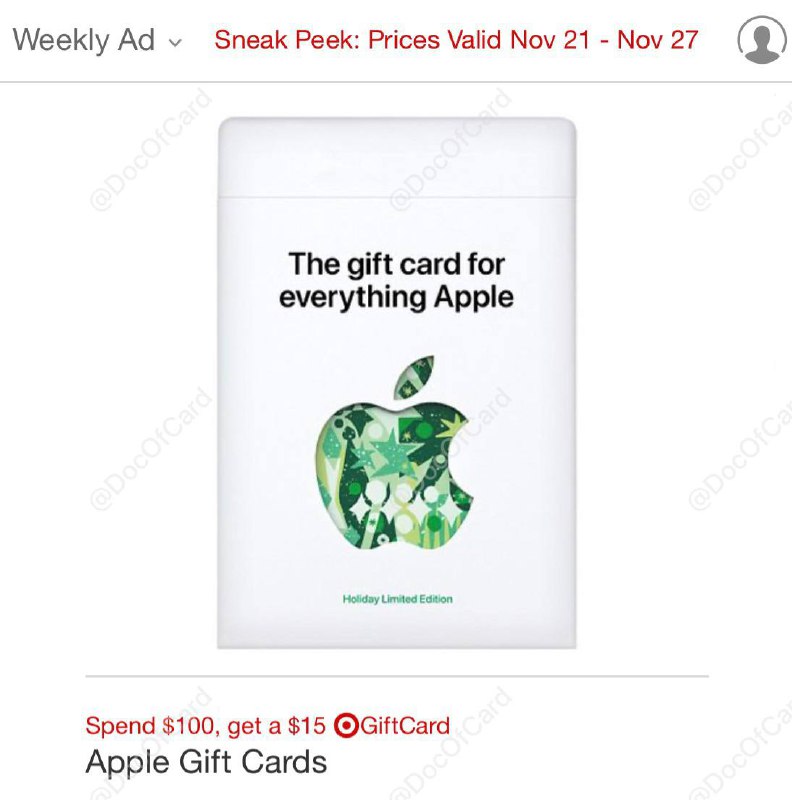 #deal #BlackFriday #AppleGC #Target✅ target.com/p/-/A-80950057时间：11/21 – 11/27 （CT）优惠：Target 买 $100 Apple gift card 送 $15 Target gift card（去年送$20）👉🏿 @DocOfCard