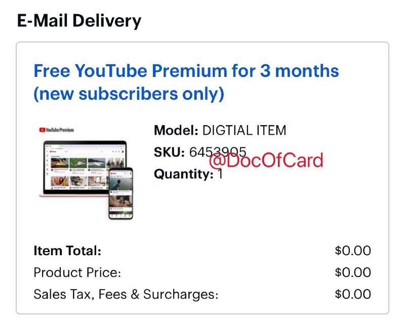 Bestbuy 免费3个月YouTube Premium#Bestbuy #YouTube✅ bestbuy.com/site/6453905.p [DP] • 仅YouTube Premium新订阅的个人用户 • 购买后30分钟内会邮件发送激活码 • 激活地址： youtube.com/redeem • 注意免费结束后会$11.99/月自动续费，记得设置提醒取消订阅👉🏿 @DocOfCard