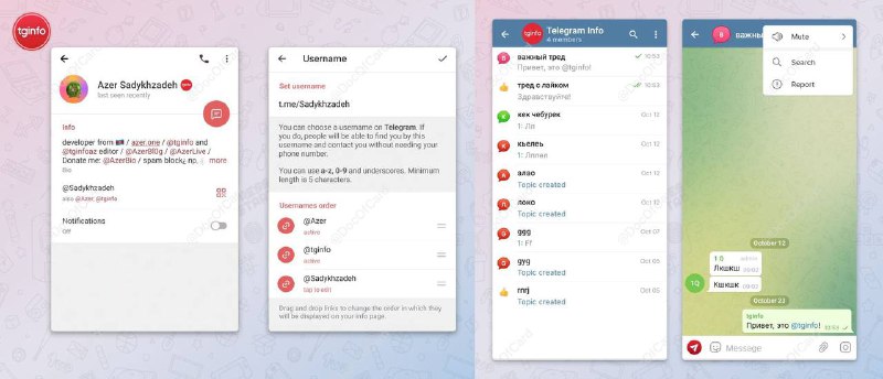 Telegram 测试新功能：一个账号可设置多个 username，群讨论主题分类#Telegram▎据[betainfo]的消息，在新的 Beta 版 telegram 源码中发现一些用户可以在他们的个人资料中同时设置多个 username • 这些 username 也显示在用户的个人资料中，可以设置显示顺序也可以隐藏 • 可能为将推出的 username 拍卖做准备 • 目前该功能不可用，并且不知道是否是所有用户、群组、频道都能使用这个功能▎据[tginfo]的消息，telegram 正在 Android beta 的测试服务器上测试类似 Discord 的群聊 Topics “主题” 分类功能，已知的消息： • 可让您在群聊中创建多个 Topics “主题” • 每个群成员都可以加入各种讨论主题 • 主题仅对超过 200 名成员的群可用 • 无法在链接了频道的群组中激活主题功能 • 可能只有群所有者才能打开群主题 • 可将emoji设置为主题头像（需大会员） • 可以关闭、重新打开或删除主题 • 可为各个主题设置自己的通知条件 • 用户在入群后将能够查看任何主题  • 成员权限设置中有主题权限开关🔗相关：Telegram 将很快开始拍卖之前强行回收的 username老群被杜叔叔扬了，请从临时链接入临时新群：