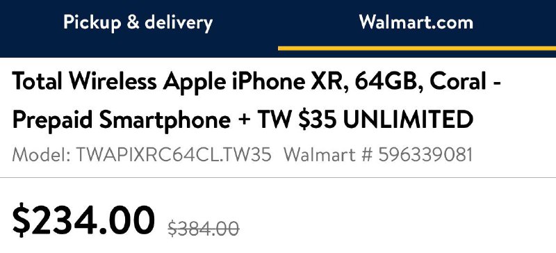 Walmart iPhone XR $199 + $35 plan#iPhone #Walmart #eSIM #黑解👉🏿 Walmart有Total Wireless iPhone XR $199需要同时购买$35 plan，总价$234+税✅ 
