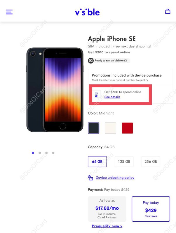 #Visible #iPhone🆕5/31更新：返现没有了🆕 iPhone SE 3 返现加码到 $300，但是只能选普通礼品卡，不再提供Prepaid MasterCard [DP]，而且不送 AirPods 3了，这还不冲？购买方法：