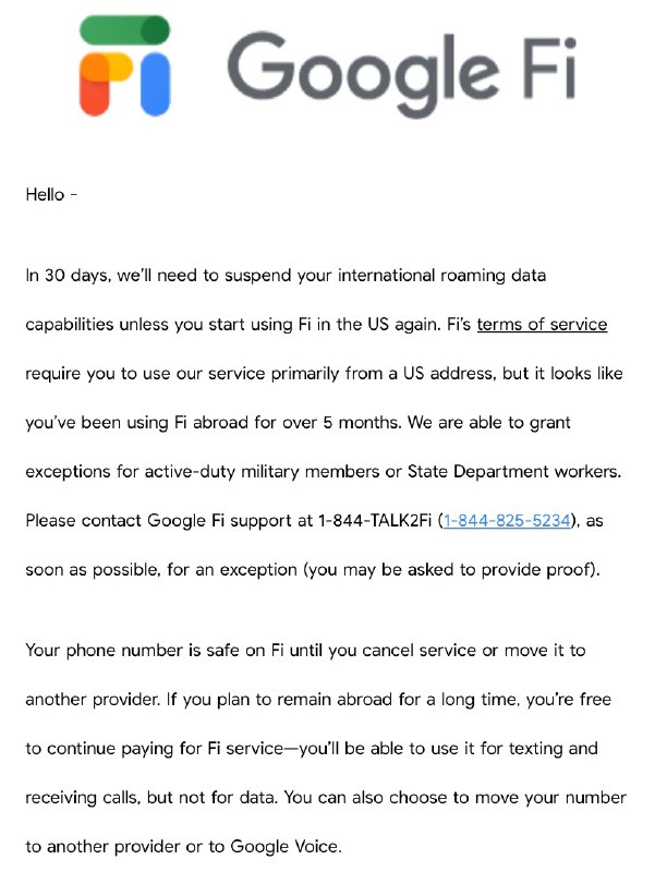 Google Fi清场行动波及更多人#GoogleFi👉🏿第一类清场，仅关闭数据漫游