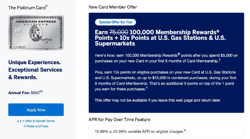 新高：AmEx Platinum 100k + 10x开户奖励#AmEx✅ 