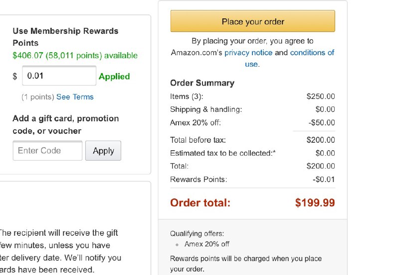 Amazon Amex MR 20% off可以购买礼品卡#Amex #Amazon👉🏿 20% off现在适用第三方礼品卡了，Amazon礼品卡依然不行👉🏿 激活优惠链接(需要先绑定Amex卡)：