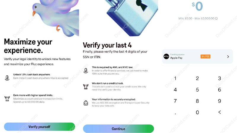 #Fluz🆕5/31更新： Fluz 现在可以充值余额了✔️ apps.apple.com/app/id1419812499 • 需要验证 SSN/ITIN 后4位 • 支持 Apple Pay/信用卡充值，3% 手续费 • 支持 AmEx，账单显示 FLUZ 消费 • 不支持 Curve，不支持银联 • 每天最多充值 $2000 • Fluz 有各种折扣礼品卡可以购买 • Fluz 余额也可以直接提现，支持 PayPal, Venmo, Checking  • Fluz 不大稳， deposit/withdraw 经常下线✔️@DocOfCard DocOfCard.com