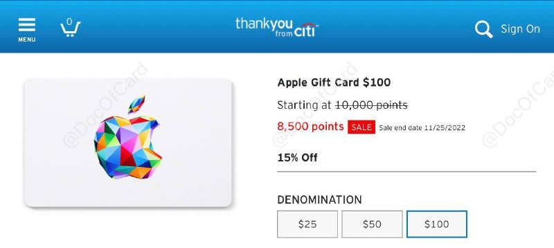 #Citi #AppleGC #CyberMondayCiti ThankYou Point 点数兑换 Apple Gift Card 15% 折扣🆕11/28更新：Cyber Monday 20% 果然来了✅ 