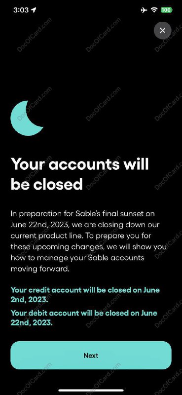 #Sable 🆕5/22/23更新： Sable邮件通知将于 6/22 下线并关闭所有账户 [DP] • Sable 翻腾了几下终究没有熬过去 • 2023 倒闭的那些数字银行✔️@DocOfCard / 银行账户卡合集