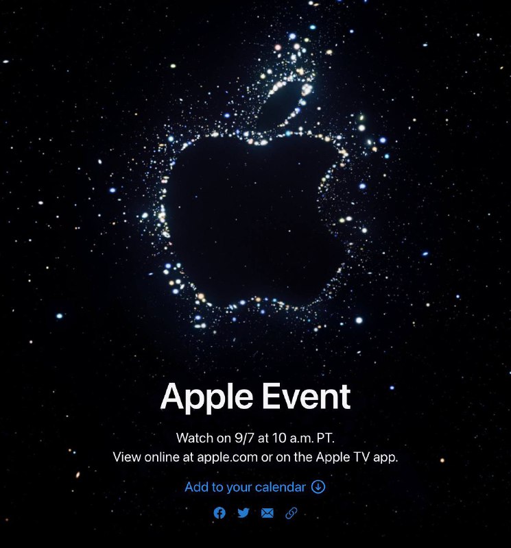 #AppleSeptember 7, 2022 at 10:00 a.m. PT.✅ Add to calendar