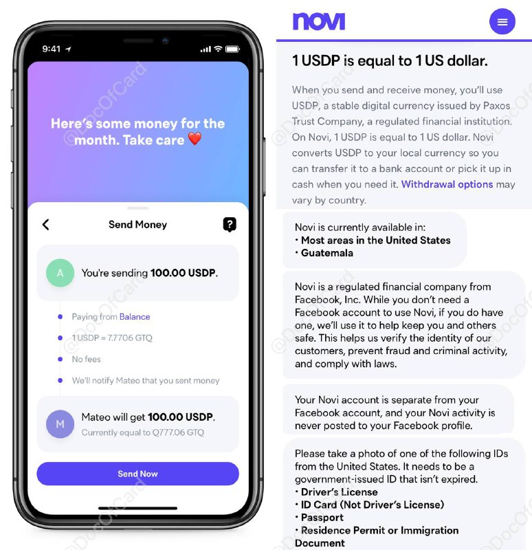 Facebook测试推出数字钱包Novi#Facebook #Novi #数字钱包🆕Novi将于9/1/2022结束运营👉🏿 Novi是一个数字钱包，可帮助您使用数字货币快速、安全、免费的与世界各地家人和朋友转账，Novi让汇款和发信息一样简单目前仅支持 危地马拉 和 美国(部分州)，以下为美国帐户：✅ 