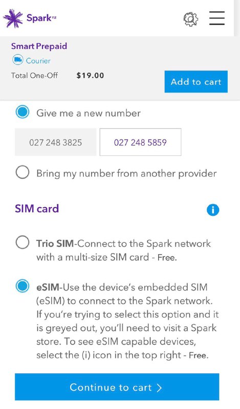 新西兰🇳🇿保号号码#Spark #Skinny #2Degrees #eSIM*保号：指漫游收短信免费、套餐价格低⓵ Spark eSIM [DP] [官网]  • [仅漫游] 3G网络 [DP] • 可选eSIM、实体卡 • 购买最低 $19 eSIM套餐，收到eSIM二维码安装后取消套餐续费 [DP] [DP2] [DP3] [DP4] • 发短信 $0.8/条，收短信免费 • 保号NZ$10/年，有效期结束前充值 • 限时活动：送3个月Spotify [DP] • 注意eSIM换手机需要去线下门店 [DP] 🆕换设备申请在线重发 eSIM 需要对线客服：表明不在新西兰并且短时间不会回去，并且急需使用