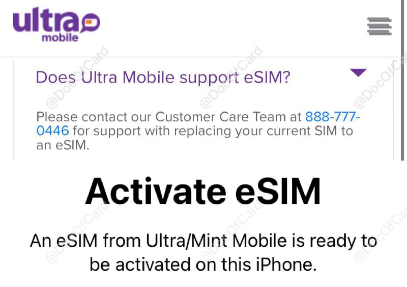 #ultra #ultramobile #eSIM🆕12/21更新：Ultra Mobile app 更新1.2.28 版本，可直接在 app 内完成实体卡和 eSIM 切换，也可以 eSIM 换设备🆕12/6更新：Ultra 客服/后台技术部门人为限制不允许 PayGo 转 eSIM，车门关了，偶有漏网之鱼🆕12/2/22更新：📶 Ultra Mobile PayGo 开始支持 eSIM，联系电话或在线客服更换✅ ultra.me/?s=esim • 会发送 eSIM 二维码到邮箱 • 更换费用 $3 • 账户绑定邮箱建议Gmail，不要垃圾QQ • 客服已经很熟练了，验证号码、邮箱、绑定卡尾号4位，还有可能问最近5个通话号码，最后客服给号码发送6位短信验证，之后就收到eSIM邮件了 • Ultra 开始屏蔽部分垃圾机房IP，如果app网页白天显示维护中，可能是你的IP太烂🔗相关：📶 Ultra Mobile PayGo 介绍✔️@DocOfCard / 🇺🇸手机卡合集