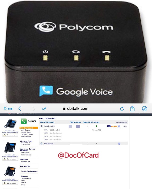 #Polycom #obi #工具✅ amzn.to/3vi4W7q🆕12/18/21： OBi200, OBi202 and OBi212 have entered the End of Life phase, please click here for important information and key milestones在Obi设备中关联Google Voice号码之后，可以实现把gv号码转为家里的美国固定电话号码使用