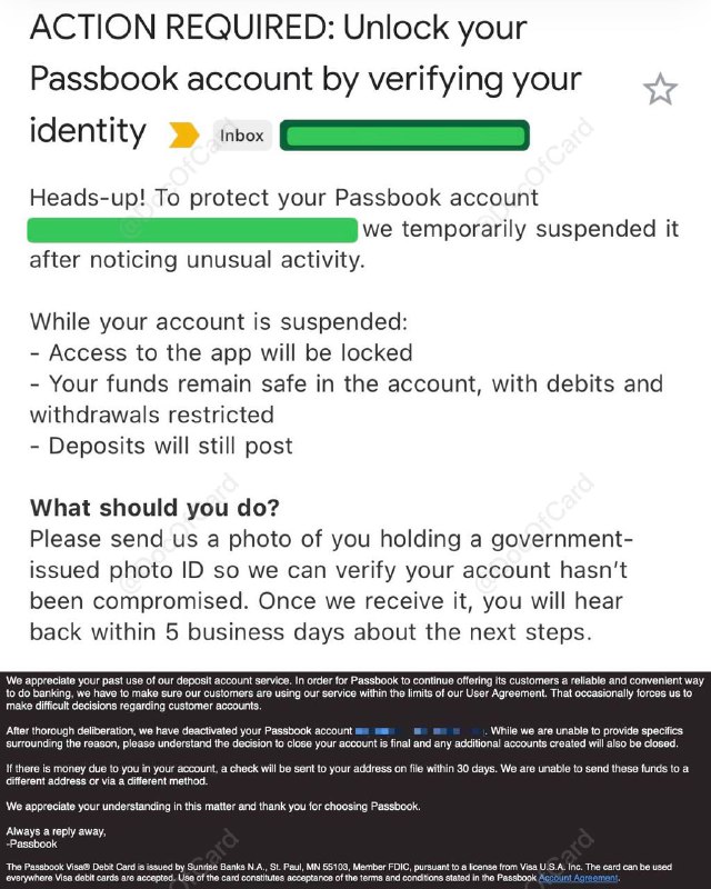 关于Passbook⚠️由于Passbook最近正在大规模的肆意封号，所以我们不再推荐和介绍： • 有人遇到突然要求提供更多资料的(基本上是关户前奏，提交了也关，就不要浪费KYC了)[DP] • 有人遇到莫名其妙不给任何理由关户[DP] • 有人按要求提交手持护照也不给解封[DP] • 还有在申请过程中直接被关闭的[DP] • 甚至有人开户后没有任何使用记录也同样被鞭尸[DP]👉🏿 @DocOfCard