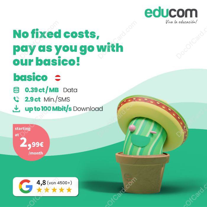 奥地利保号卡 educom eSIM#奥地利 #保号✔️群友 [投稿] 介绍了一张奥地利保号手机卡，可 eSIM，可漫游激活✔️ www.educom.at/en • ✅ AppStore▎费用： • 开卡2.99欧，15天内变成余额 • 每年充值一次，或者每年发一次短信 即可保号，资费：0.029欧元一条 • 漫游价目表▎购买： • 官网注册账户，需奥地利号码地址不验证 • 激活账户后，选择 basic 套餐 • 选择 eSIM 加入购物车结账 • 下单后显示 eSIM 二维码，也有邮件 • 添加 eSIM 后大概 5min 收到信号激活 • 回到添加 eSIM 的网站，红色感叹号提示做 KYC，点击验证，可以在右上角选择英文，然后选择下方第二项用 ID 验证，可选 ID卡/驾照/护照▎其他： • 不支持漫游 Wi-Fi calling✔️@DocOfCard / 手机卡合集