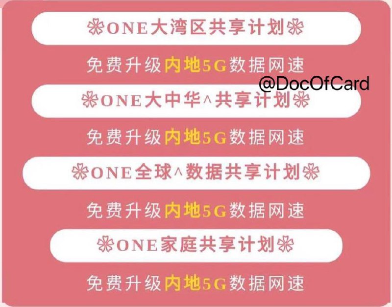 CuniqHK上台计划免费升级内地5G网速#CuniqHK👉🏿 CuniqHK公众号[推送]ONE上台计划内地流量免费升级为5G网速（需手机支持） • [客服]指定月费计划嘅一卡二号用户可以系大陆有5G信号覆盖区域用5G网络，手机需要系3.4-3.5GHz， 3.5-3.6GHz（n78）5G手机(iPhone除外)，香港暂无5G plan • [客服]由于大陆暂时未允许境外电信运营商开通漫游VoLTE，所以CuniqHK在内地暂时不能用iPhone 12手机漫游使用5G网络👀相关：关于5G和VoLTE漫游👉🏿 @DocOfCard / 漫游卡合集