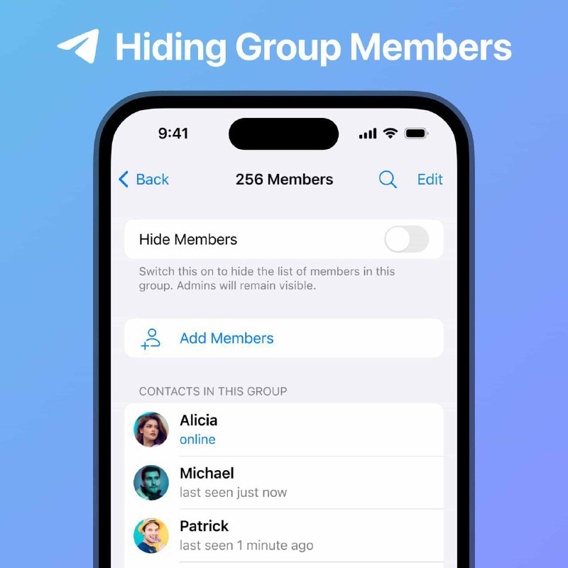 Telegram 正式上线隐藏群组成员功能#TelegramTelegram 更新 9.3 版，正式上线隐藏群聊中的成员列表功能，该选项适用于 100 名成员以上的群组启用后： • 只有非匿名管理在列表中可见 • 非管理不能在群里通过@来选人了 • 非管理不能搜索群员包括自己 • 未更新的旧版客户端也同样生效 • 群管理员的所有功能不受影响 • 共同群还是可以看到✔️@DocOfCard