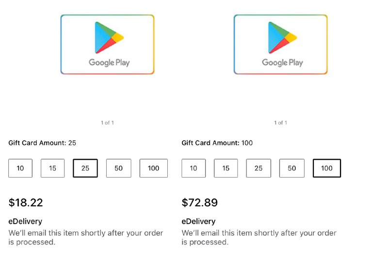 Google Play eGift Card: $100 GC for $72.90 or $25 GC for $18.20 Email Delivery#deal👉🏿 $25 Google Play eGift Card👉🏿 $100 Google Play eGift Card