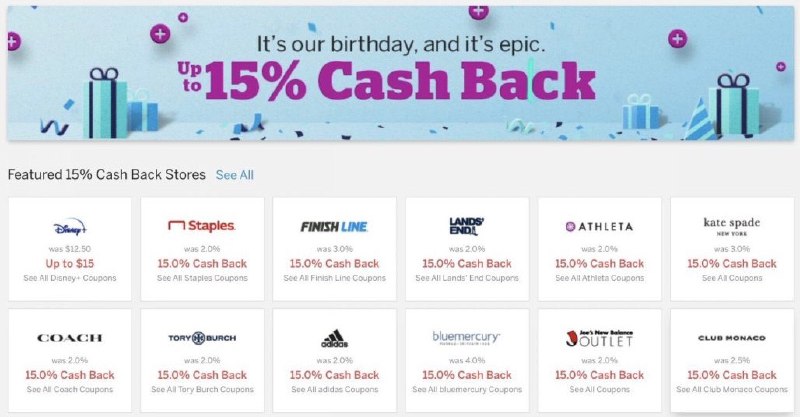 Rakuten周年庆多个商家15%返现#Rakuten #Ebates #deal👉🏿 Rakuten周年庆提供150个商家15% 返现，包括adidas、coach、toryburch、katespade、staples等，可搭配新用户通过 邀请链接 注册，完成$30新用户奖励👉🏿 @DocOfCard