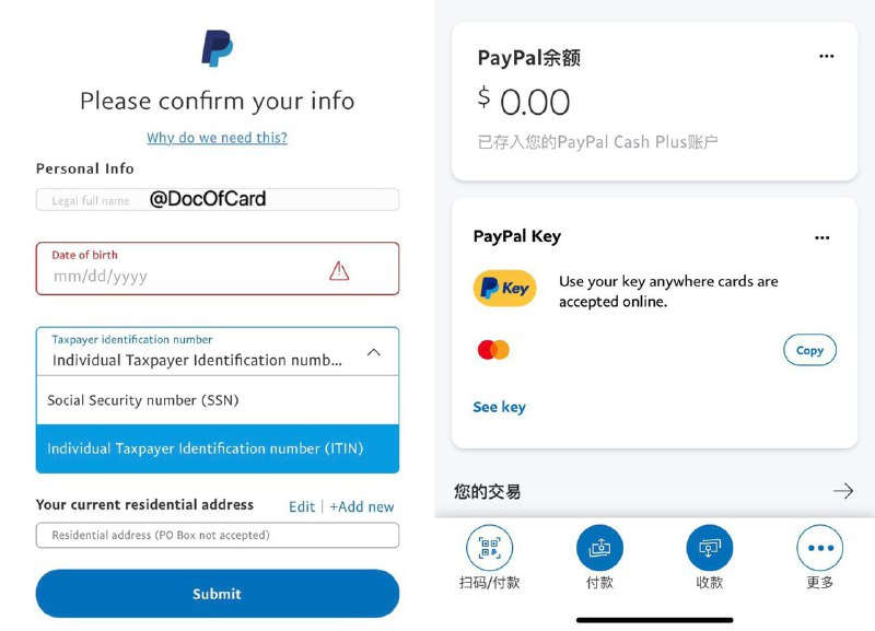 PayPal US内测PayPal Key虚拟卡功能#PayPal #虚拟卡🆕3/21/22更新：PPK将在4/21下线🆕11/11/21更新：注意PayPal Key安全，最近很多被盗刷🆕9/24/21更新：最近多个[DP][DP2][DP3]反馈ppk没有任何提示的被删除，要黄了？⚠️9/2/21更新️：PPK目前已暂停新注册和更换卡号，都会提示Coming soon，现有用户目前可继续使用 • 其实PPK年初开始就各种小毛病不断，这种对于PP不赚钱的业务，且撸且珍惜🆕9/1/21更新： • 可以绑定微信但消费不了[DP] • 可以绑定支付宝消费，1.1%的FTF，支付宝风控可以截图ppk解除🆕1/4/21更新：今天起PPK正式不再支持AmEx卡了🆕12/17更新：群友[DP]PayPal邮件提醒，ppk从2021年1月4日起不再支持AmEx🆕9/30更新：对所有人验证过SSN/ITIN的用户正式开放[申请链接]🆕9/10更新：正式开放[申请链接][链接]🆕9/5更新：更多人通过PayPal Key的这个 [Target 链接] 提前激活成功 • 群友[DP]发现，PayPal US正在灰度测试PayPal Key虚拟卡功能 • [Reddit] PayPal Key：可随时获取、随时删除重建、绑定Google Play、Venmo、每日消费上限$10000 • 美国以外消费PayPal收取1.1%的FTF • 激活需要 ITIN/SSN • 该卡为MasterCard卡（套娃AmEx？？ • 卡BIN：520593 [DP]、558158 • PayPal Key Terms & Conditions • Landing Page👉🏿 Everything-you-need-to-know-about-paypal-pay-with-rewards👀更多虚拟卡：• Privacy • Klarna • PayPal Key • Lastcard • Capital One • Citi👉🏿 @DocOfCard / 银行账户卡合集