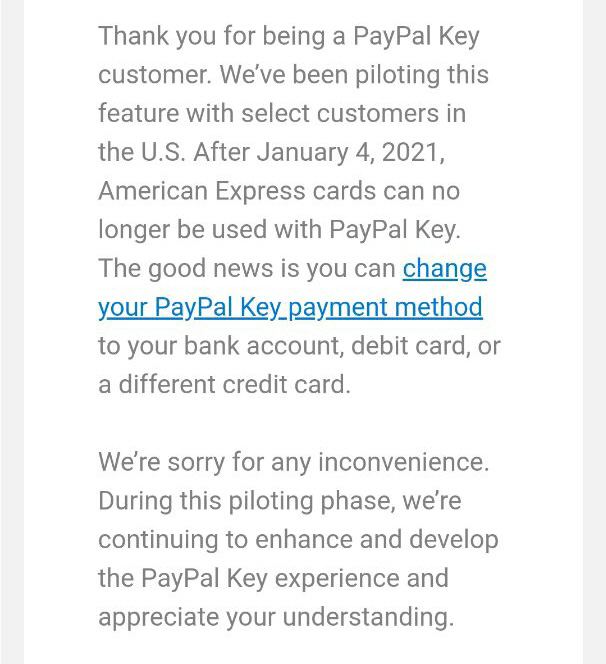 🆕12/17更新：群友[DP]PayPal邮件提醒，ppk从2021年1月4日起不再支持AmEx