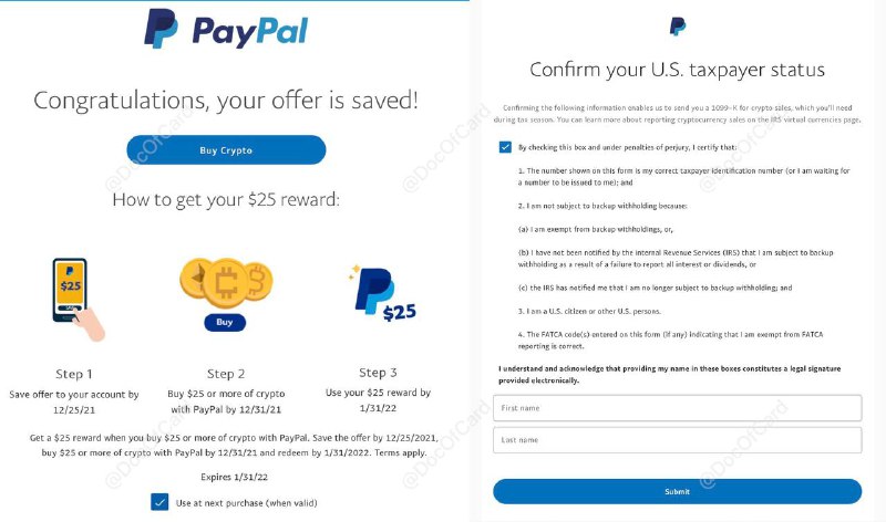 [Target]PayPal US买币满$25送$25#PayPal活动截止：11:59 p.m. ET on Dec 25, 2021交易截止：11:59 p.m. ET on Dec 31, 2021奖励截止：11:59 p.m. ET on Jan 31, 2022✅ 