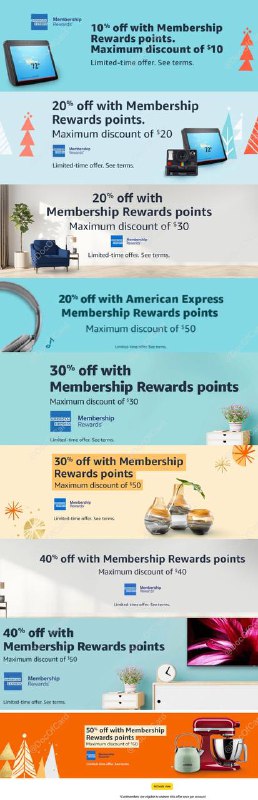 [YMMV]用AmEx MR点数卡在Amazon消费10%/20%/30%/40%/50% off up to $80#Amazon #AmEx🆕 目前新用户能被target到最高 50% off up to $80的史高折扣🆕 使用过这个优惠的老用户也被Target了！截止日期：(a) 11:59pm PT on 12/31/2021, or (b) the time at which 10,577 customers have redeemed the offer.👉🏿 通过以下链接查询是否被targeted✅ 
