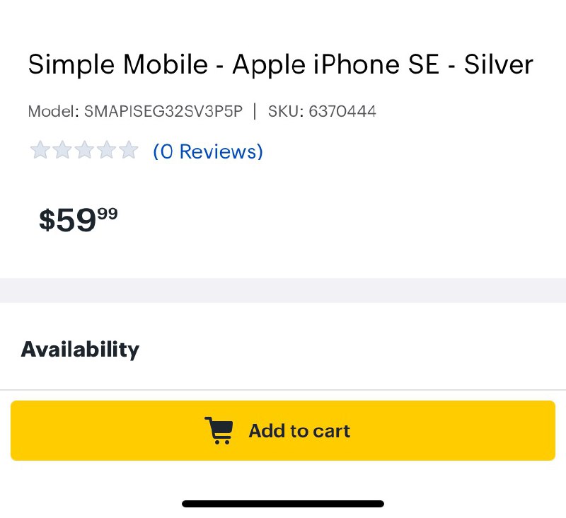 Best Buy has 32GB Simple Mobile Apple iPhone SE Prepaid Smartphone (Silver) on sale for $59.99. Shipping is free#iPhoneSE #BestBuy👉🏿 Locked to Simple Mobile👉🏿 Would come with free 1-year of Apple TV+