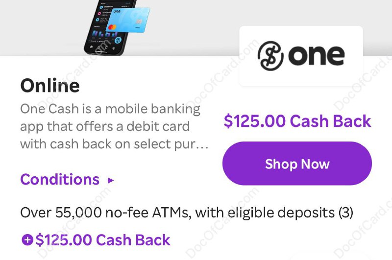 One Cash (原 One Finance) $125 开户奖励#One Cash🆕据多位群友反馈这家比较渣，随意关户，关后钱也不退，白送人头等，我们不再推荐▎ 开户要求： • SSN/ITIN + 🇺🇸地址 + 🇺🇸IP • 建议 3 个月以上信用再试，无 HP • 申请一般秒过，没有秒过建议放弃 • 无月费，无存款要求，无透支费，无 FTF • 虚拟卡和 APP 立即可用，实体卡 7-10 天✔️ 