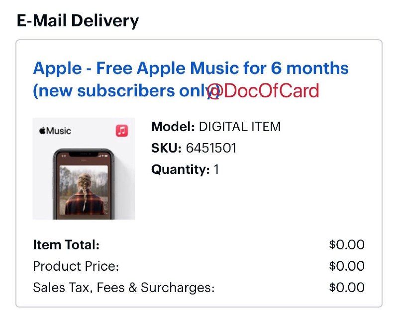 Bestbuy 免费6个月Apple Music(美区)#Bestbuy #AppleMusic #活动✅ bestbuy.com/site/6451501.p • 仅Apple Music新用户 • 上次买过的账号也可以买 • 每个AppleID只能用一次优惠码 • 购买后30分钟内会邮件发送激活码 • 激活地址： apple.co/BBYredeem • 注意免费结束后会$9.99/月自动续费，不想续费的可以直接取消，不影响免费时间👀相关：京东免费领5个月Apple Music(中区)👀相关：Target免费领4个月Apple Music/TV/iCloud(美区)👉🏿 @DocOfCard