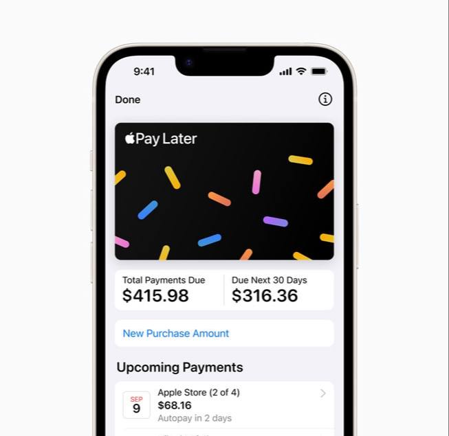 苹果将终止 Apple Pay Later#Apple #消息Apple Pay Later is no longer offering new loans. Existing Apple Pay Later loans and purchases are not affected. • 苹果计划终止 Apple Pay‌ Later [官网] • 现用户可继续还贷款并通过 Wallet 管理 • iOS 18 可通过信用卡/借记卡分期付款苹果没有透露为何停止 Apple Pay Later，但它正在努力解除与高盛的合作关系，高盛是处理 Apple Card、Apple Savings 和 Apple Pay Later 的公司🔗相关: Apple Pay Later 🔗相关: AGS大乱斗✔️@DocOfCard / 🇺🇸美卡合集