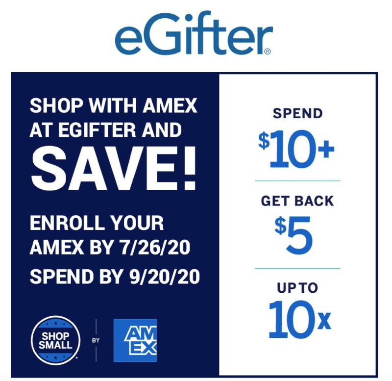 eGifter支持AmEx的shop small返现了#eGifter #AmEx #offer • 还没有拿到10次AmEx shop small $10-$5返现的现在可以通过eGifter来完成 • 不建议通过Fluz拿shop small返现(由于随机跳商户名问题而经常无法返现) • egifter.com/amex-shop-small👉🏿 @DocOfCard
