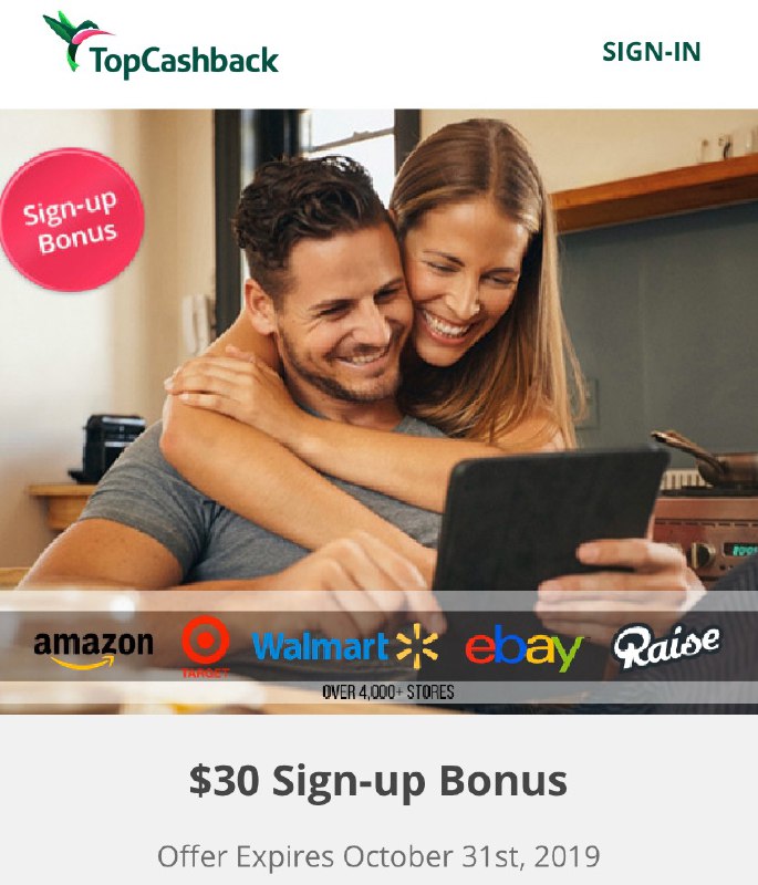 Sign up for a new Topcashback account and receive a bonus of $30 when you earn a minimum of $10 on Topcashback (Highest Ever)#Topcashback👉🏿 Direct link to offer👉🏿 Offer Expires October 31st, 2019👉🏿 👀其他合集