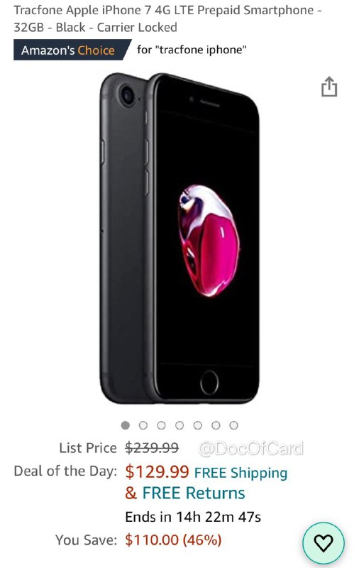 Amazon iPhone 7 32G $129(有锁)#iPhone • 备用机？ • 限时销售，还有14小时结束 + AmEx 20/30/40/50 off + AmEx 8x MR或+ 中行外币借记卡10%返现  • 