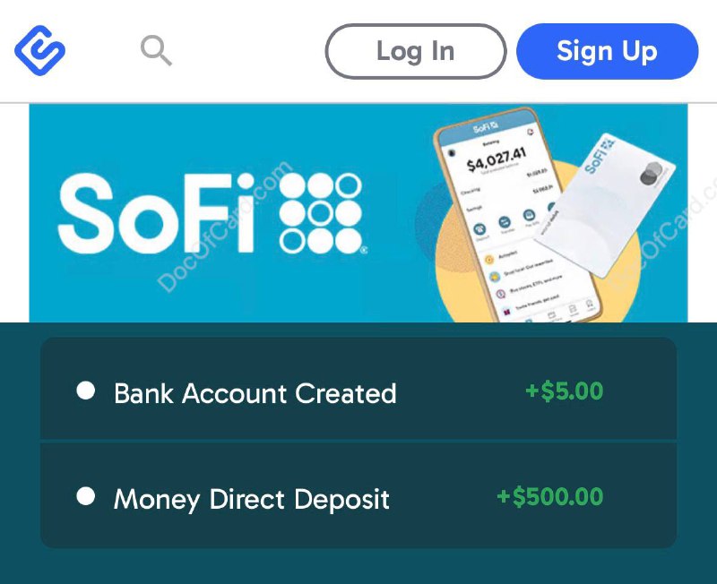 美国银行帐户 Sofi 开户奖励 $505 + $325#Sofi▎开户要求： • SSN/ITIN • 🇺🇸手机号码、🇺🇸地址、🇺🇸IP（IDC和垃圾IP就不要尝试了） • 建议一年以上的信用记录▎开户奖励： • Sofi 开户奖励 $25 (ref) + $300 (需DD) • 通过 Rakuten 开户额外得 $400 • 通过 Swagbucks 开户额外得 $505▎开户步骤： 1，如果还没有 Rakuten / Swagbucks 账户，先注册账户（垃圾IP不要尝试，只会浪费邮箱），新用户 30 天内消费 $25 额外得 $10 2，先打开 Sofi 邀请链接，打开后放着不动 3，同一个浏览器新开一个 tab 打开 Rakuten / Swagbucks 网站上的 Sofi 链接完成开户 4，拿到全部的奖励需要在开户后 45 天内完成 $5000 的 DD (如果分多笔金额，则需要在第一笔 DD 后的 25 天内完成所有 DD)▎关于 DD： • Chase biz checking  • Wise 转账备注 payroll ( 不大稳定 ) • moomoo US 提现 ( DP ) • Kraken US 提现 ( DP )✍️建议先确定能完成 DD 任务再开户✔️@DocOfCard / 🇺🇸账户合集