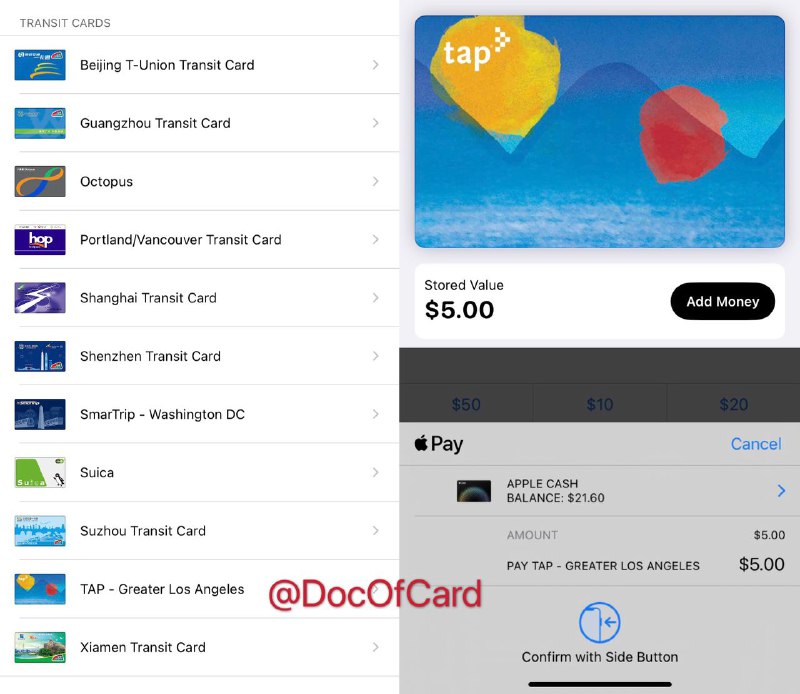 洛杉矶Metro TAP上线支持Apple Pay#TAP #ApplePay • 最低充值$1 • 不支持银联卡充值 • 可[下载APP]登记注册卡片 • 可通过APP充值余额或购买通票 • 官网： taptogo.net • 太丑了👀相关：波特兰Hop Fastpass👀相关：华盛顿特区SmarTrip👀相关：芝加哥Ventra👀相关：湾区Clipper Card👉🏿 更多 Apple Pay交通卡👉🏿 @DocOfCard / 一些其他的汇总